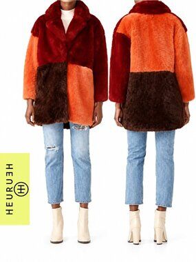 💥HOT ITEM💥Heurueh "I Mean Business" Luxurious Color Block Fur Coat In Red
